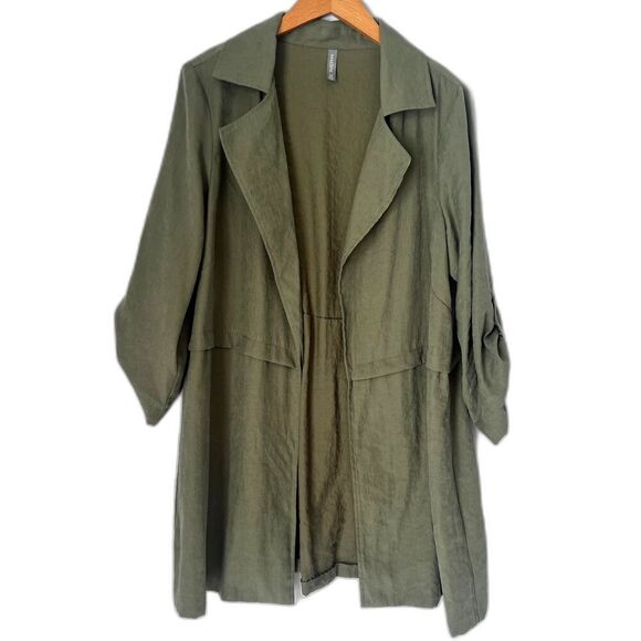 Massini Army Green Open Front Roll Cuff Lightweight Layering Jacket Size 1X - Picture 1 of 8